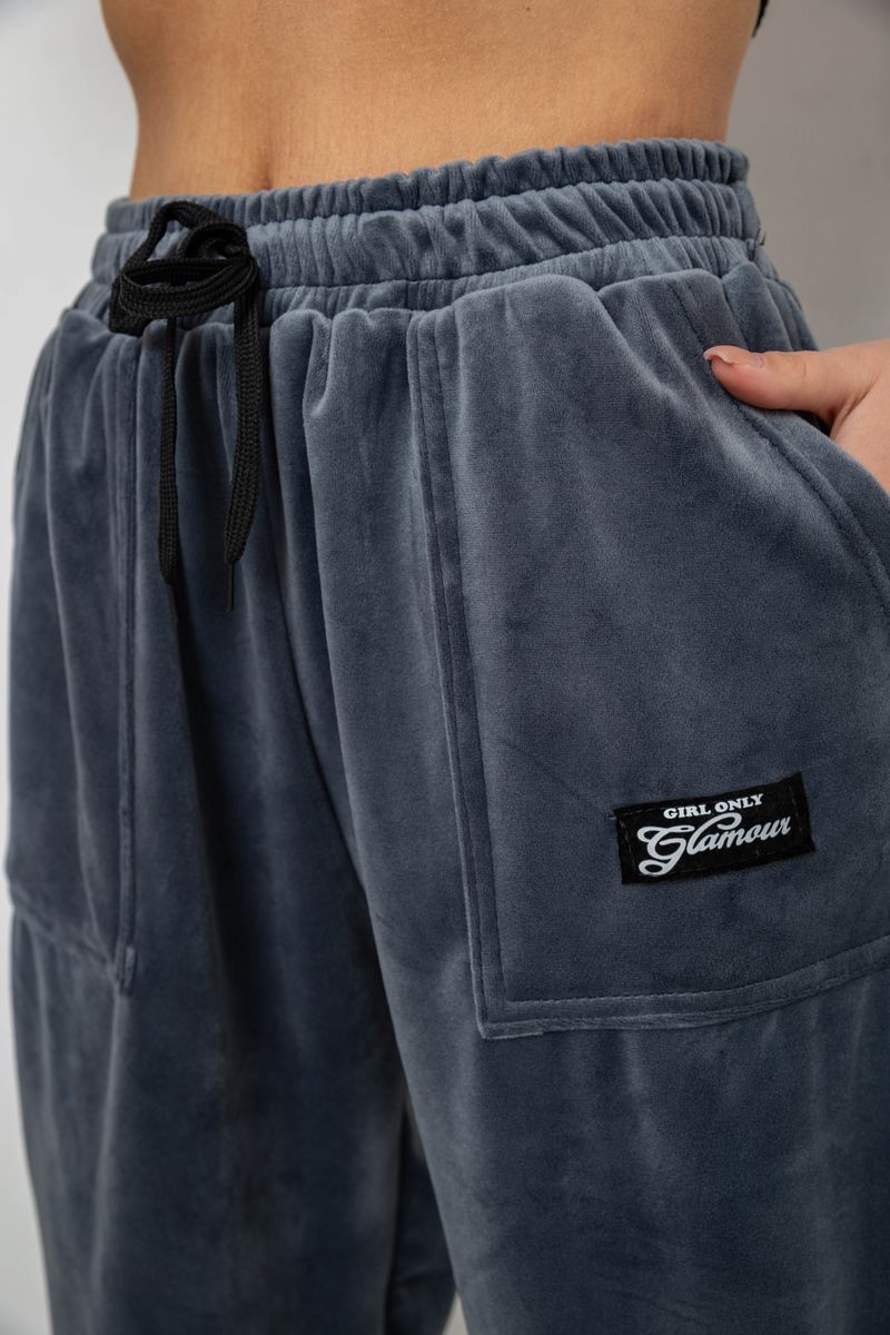 Спортивні штани жіночі велюрові на флісі, колір сірий, 238R58647-1 - Зображення 5