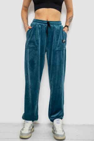 Спортивні штани жіночі велюрові на флісі, колір смарагдовий, 238R58647-1