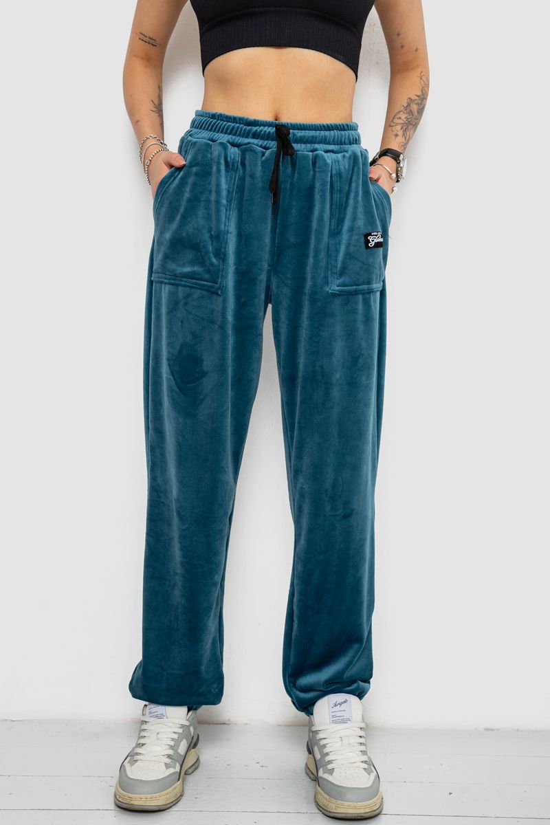 Спортивні штани жіночі велюрові на флісі, колір смарагдовий, 238R58647-1