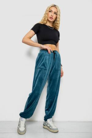 Спортивні штани жіночі велюрові на флісі, колір смарагдовий, 238R58647-1