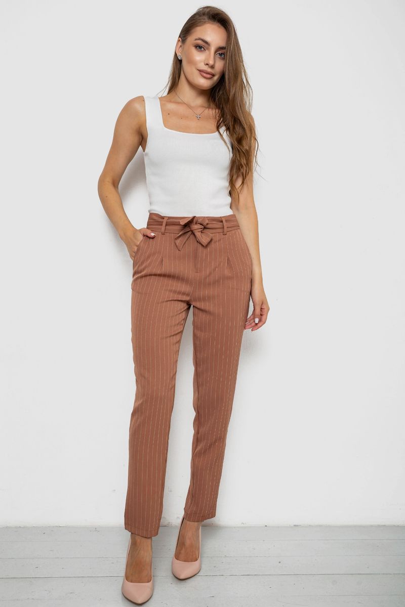 Штани жіночі в смужку, колір коричневий, 238RP85
