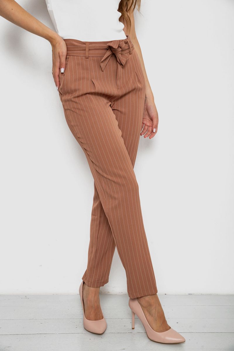 Штани жіночі в смужку, колір коричневий, 238RP85 - Зображення 3