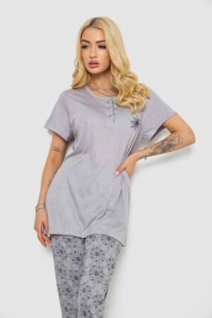 Піжама жіноча з принтом, колір сірий, 243R6620