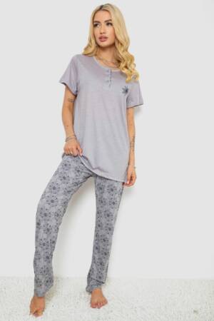 Піжама жіноча з принтом, колір сірий, 243R6620