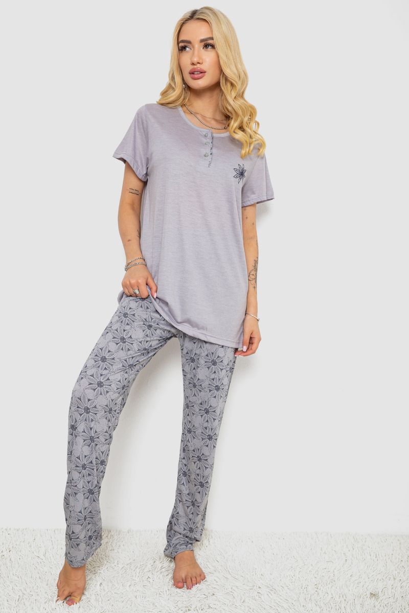 Піжама жіноча з принтом, колір сірий, 243R6620