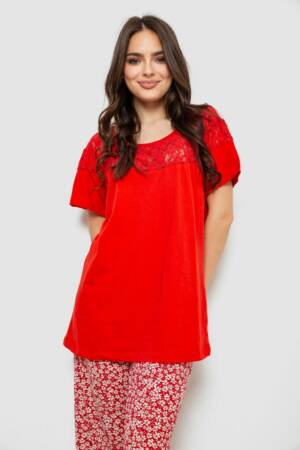 Жіноча піжама з принтом, колір червоний, 243R1600-011