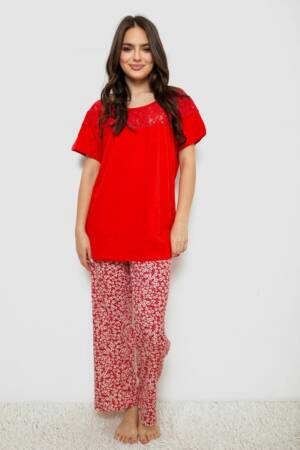 Жіноча піжама з принтом, колір червоний, 243R1600-011