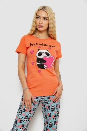 Піжама жіноча з принтом, колір персиково-блакитний, 243R15913