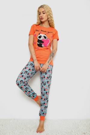 Піжама жіноча з принтом, колір персиково-блакитний, 243R15913