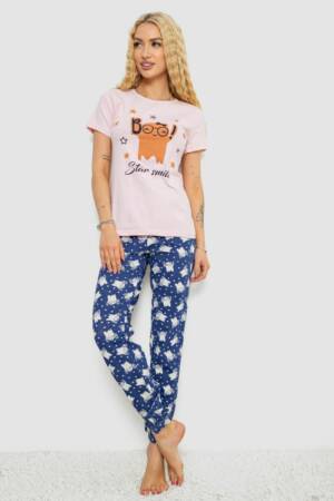 Піжама жіноча з принтом, колір рожево-синій, 243R15847