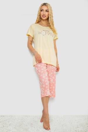 Піжама жіноча з принтом, колір жовтий, 243R7075