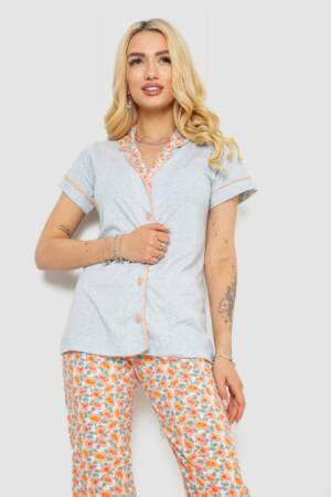 Піжама жіноча з принтом, колір сірий, 243R19013