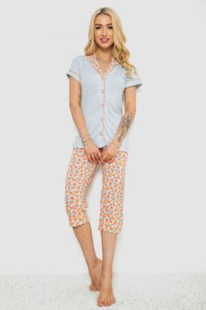 Піжама жіноча з принтом, колір сірий, 243R19013