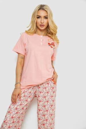 Піжама жіноча з принтом, колір персиковий, 243R10363