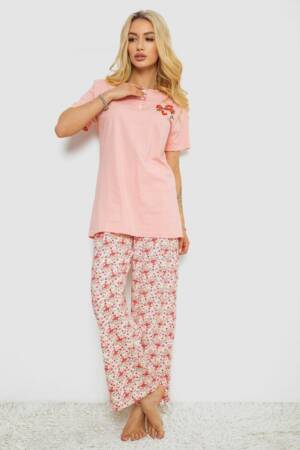 Піжама жіноча з принтом, колір персиковий, 243R10363