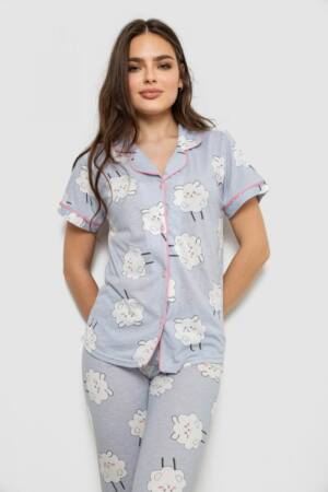 Жіноча піжама з принтом, колір блакитний, 243R7116