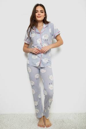Жіноча піжама з принтом, колір блакитний, 243R7116