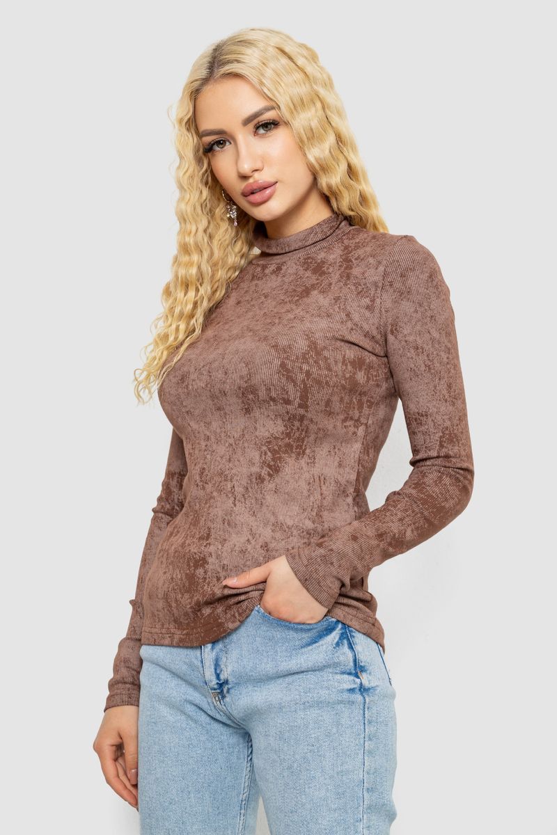 Гольф жіночий в рубчик, колір коричневий, 102R5267 - Зображення 3