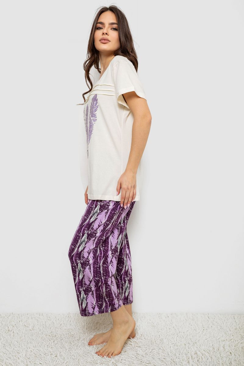 Жіноча піжама з принтом, колір молочний, 243R1602-002 - Зображення 3