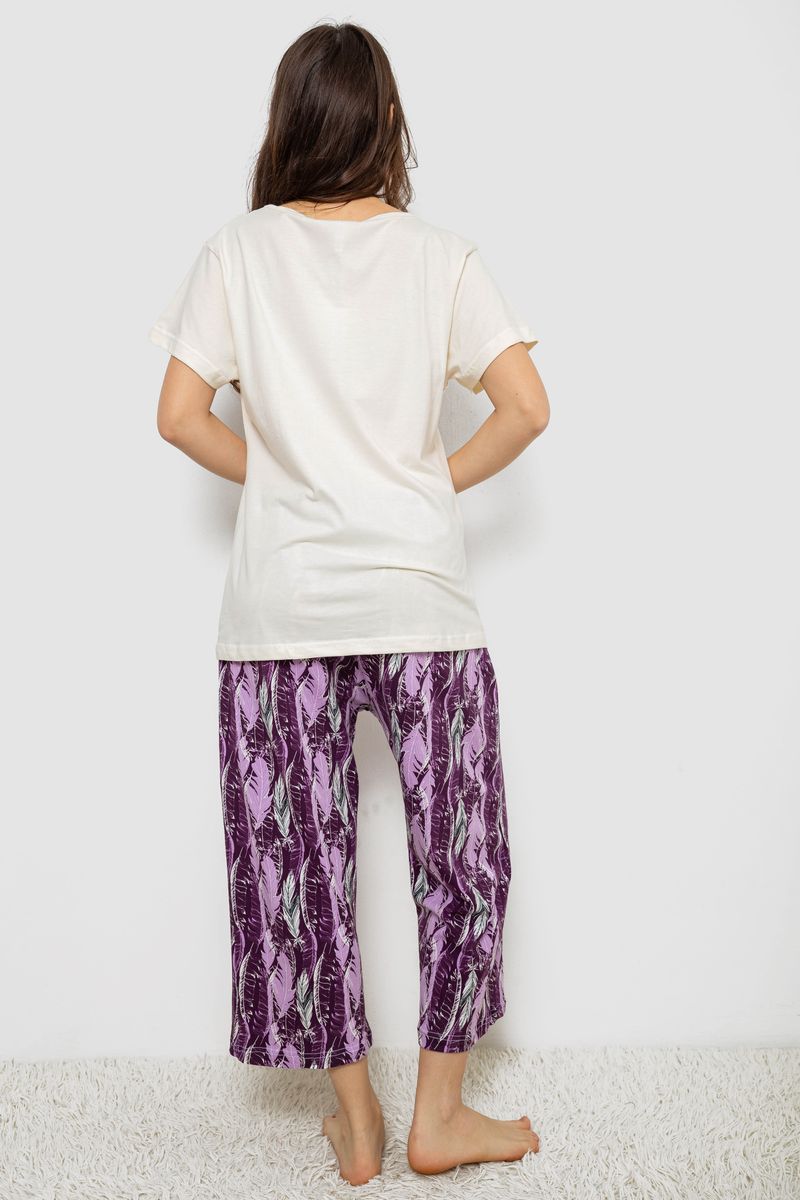 Жіноча піжама з принтом, колір молочний, 243R1602-002 - Зображення 4