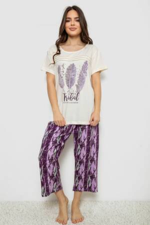 Жіноча піжама з принтом, колір молочний, 243R1602-002