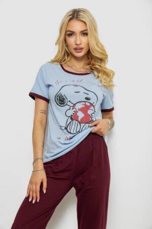 Піжама жіноча з принтом, колір блакитний, 243R20260