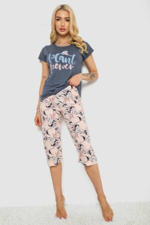 Піжама жіноча з принтом, колір сірий, 243R7102