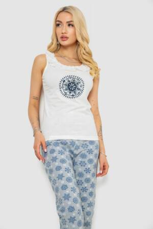 Піжама жіноча з принтом, колір молочний, 243R1484-021