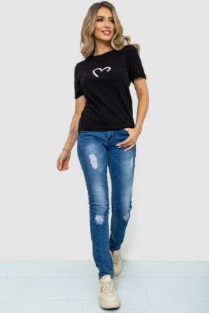 Футболка жіноча з принтом, колір чорний, 238R57384