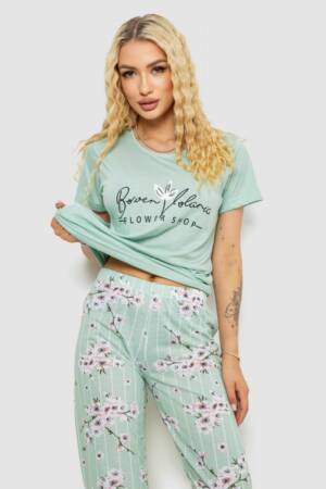 Піжама жіноча з принтом, колір м’ятний, 243R10279