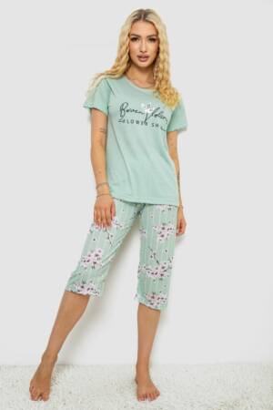 Піжама жіноча з принтом, колір м’ятний, 243R10279