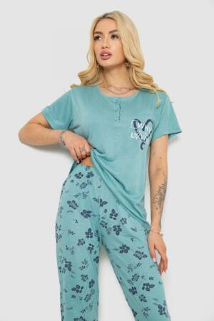 Піжама жіноча з принтом, колір світло-оливковий, 243R10199