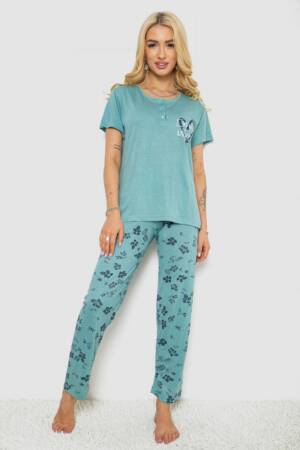 Піжама жіноча з принтом, колір світло-оливковий, 243R10199