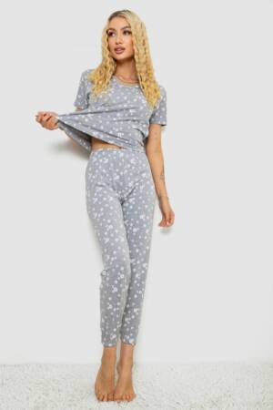 Піжама жіноча з принтом, колір сірий, 243RK2042