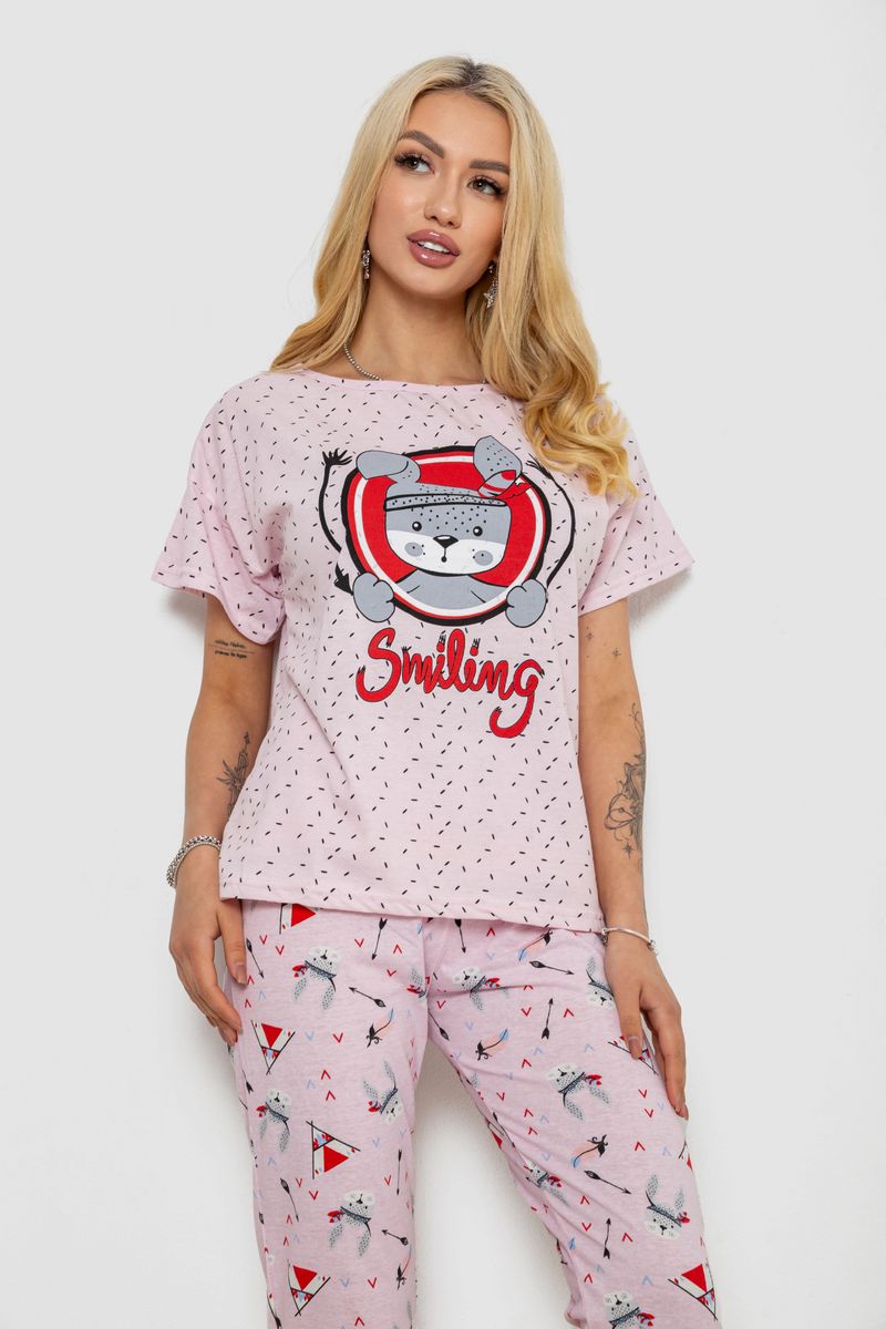 Піжама жіноча з принтом 243R15484, колір Рожевий