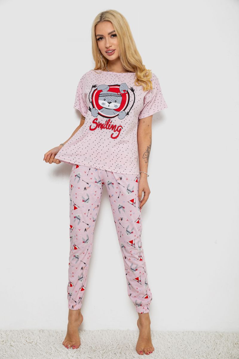 Піжама жіноча з принтом 243R15484, колір Рожевий