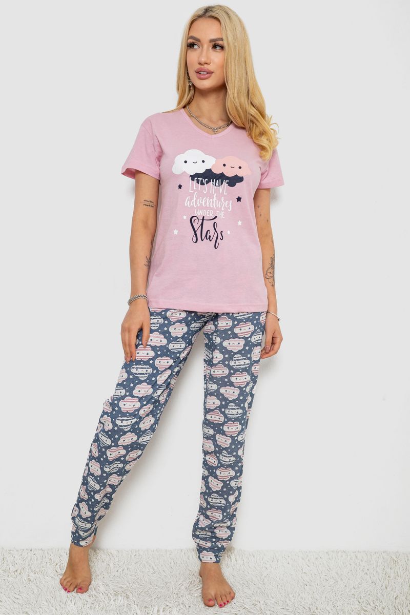 Піжама жіноча з принтом, колір рожево-сірий, 243R9212