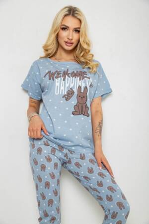 Піжама жіноча з принтом, колір блакитний, 243R15400