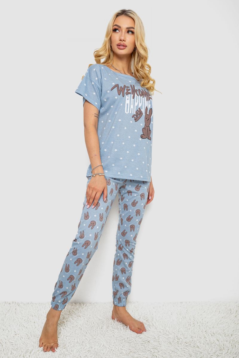 Піжама жіноча з принтом, колір блакитний, 243R15400 - Зображення 3