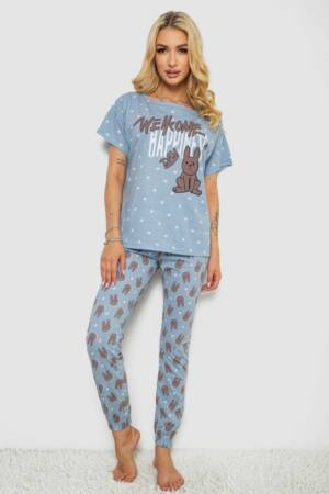 Піжама жіноча з принтом, колір блакитний, 243R15400