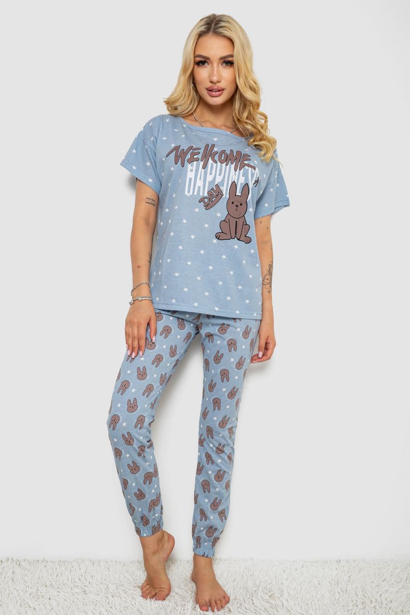 Піжама жіноча з принтом, колір блакитний, 243R15400