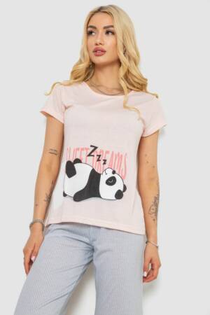 Піжама жіноча з принтом, колір персиковий, 243R7057