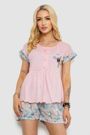 Піжама жіноча з принтом, колір рожевий, 243R6012-P2
