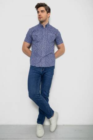 Сорочка чоловіча з принтом, колір джинс, 214R806