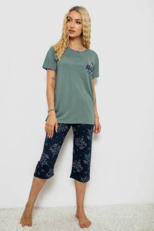 Піжама жіноча з принтом, колір оливковий, 243R10302