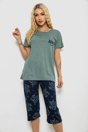 Піжама жіноча з принтом, колір оливковий, 243R10302