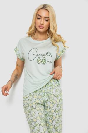 Піжама жіноча з принтом, колір м’ятний, 243R2085