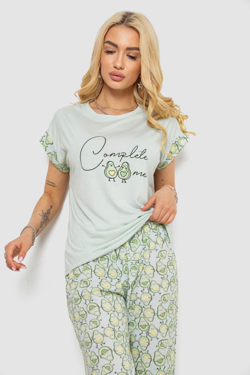Піжама жіноча з принтом, колір м’ятний, 243R2085