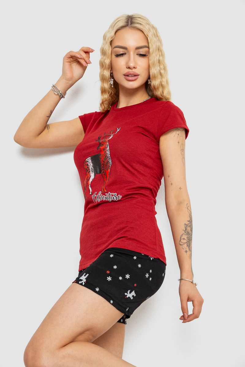 Піжама жіноча з принтом, колір бордово-чорний, 243R3244 - Зображення 3