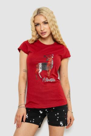 Піжама жіноча з принтом, колір бордово-чорний, 243R3244